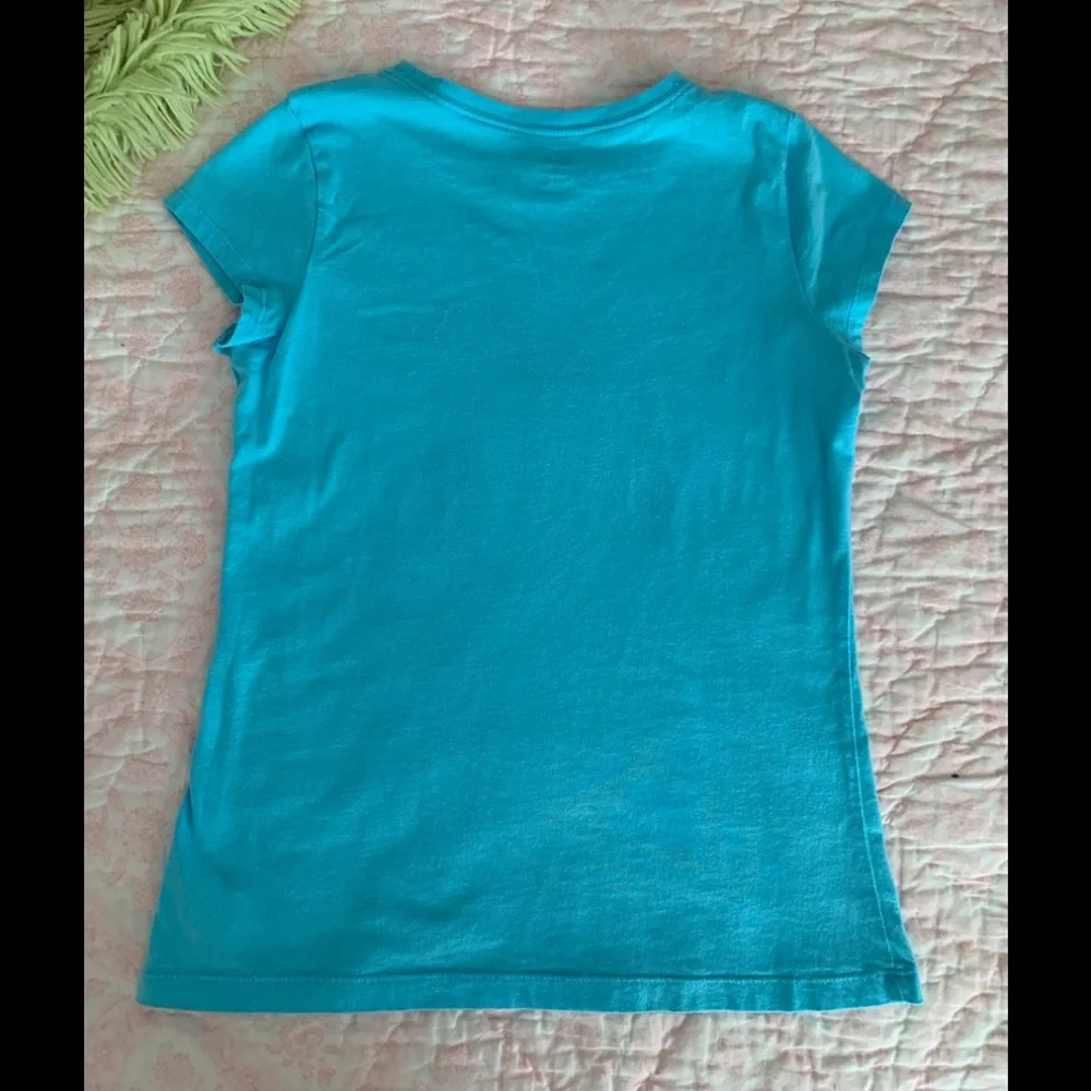 Children’s Place Shirt Girl L 10-12 Blue Short Cap Sleeves Lightweight Butterfly
